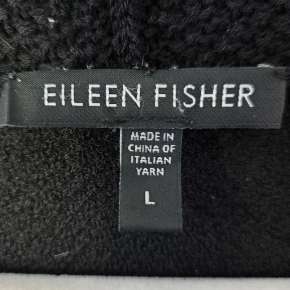 Eileen Fisher 100% Wool Black Open Front Cardigan Minimalist Classic *Flaw Large - Picture 6 of 9